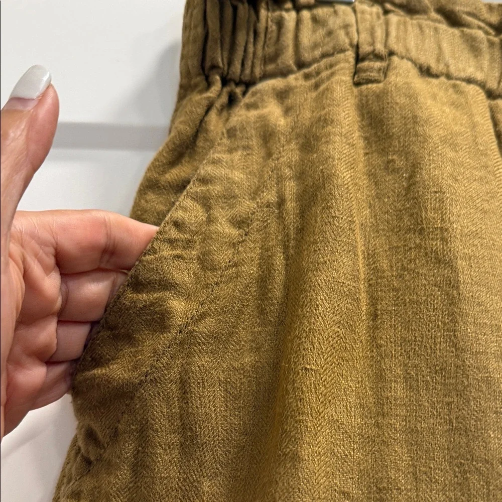 Free People paper bag high waisted Brown Pants 100% linen cuffed hem large - Picture 3 of 12